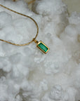 Emerald and 14k Gold Charm Pendant Necklace, May Birthstone Jewelry