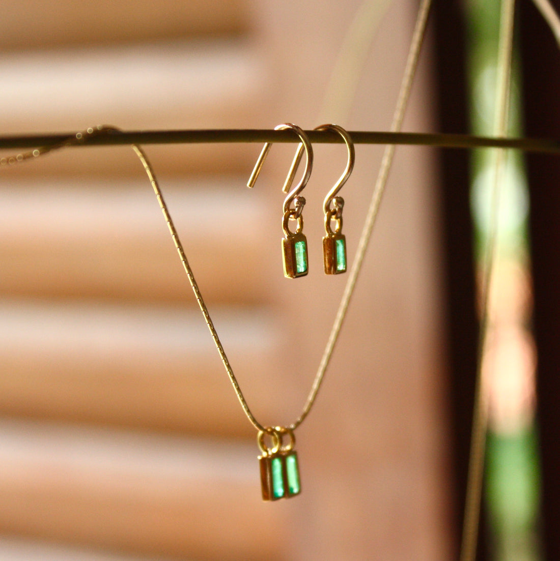 Emerald and 14k Gold Charm Pendant Necklace, May Birthstone Jewelry