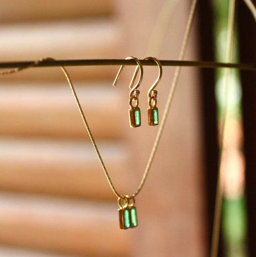 Emerald and 14k Gold Charm Pendant Necklace, May Birthstone Jewelry
