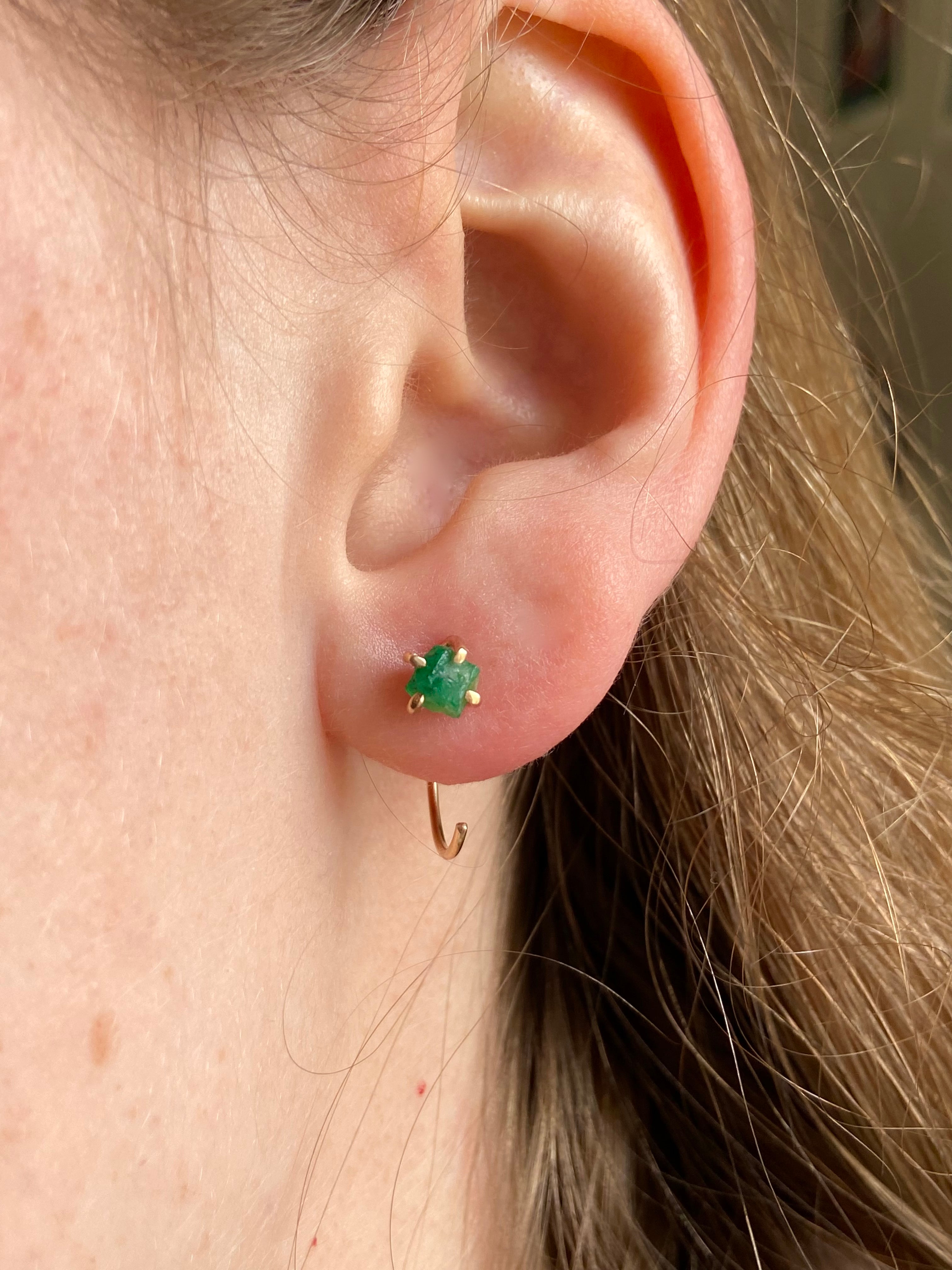 Emerald Huggie Stud Earrings, May Birthstone Earrings
