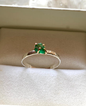 Raw Emerald Ring, May Birthstone Ring, Wedding Engagement Ring