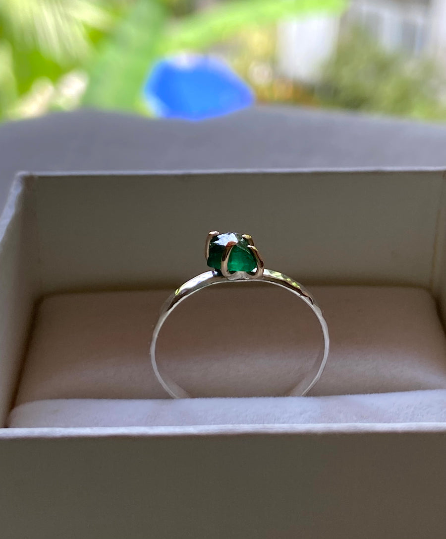 Raw Emerald Ring, May Birthstone Ring, Wedding Engagement Ring