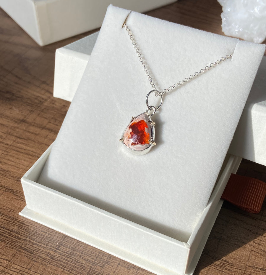 Mexican Fire Opal Pendant Necklace, Cantera Opal Pendant Necklace, SOLID 14k Gold and Silver Pendant,Orange Opal Pendant, October Birthstone
