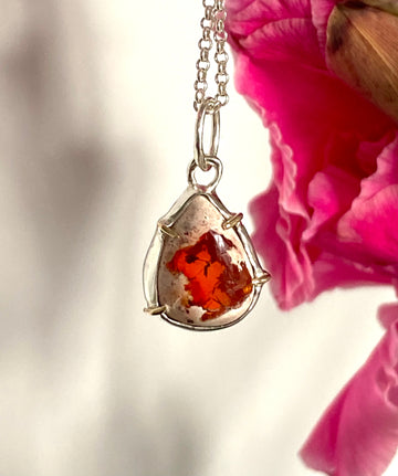 Mexican Fire Opal Pendant Necklace, Cantera Opal Pendant Necklace, SOLID 14k Gold and Silver Pendant,Orange Opal Pendant, October Birthstone