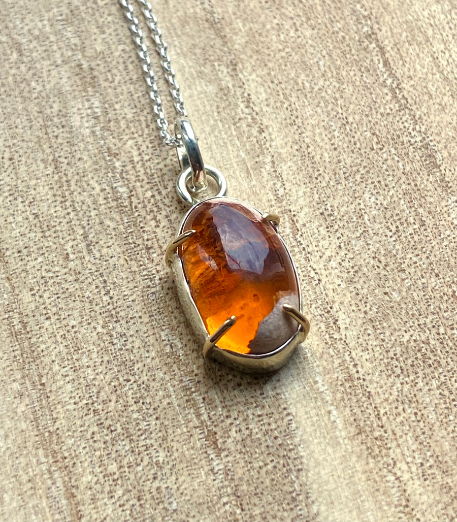 Mexican Cantera Fire Opal Pendant Necklace, October Birthstone Pendant Necklace