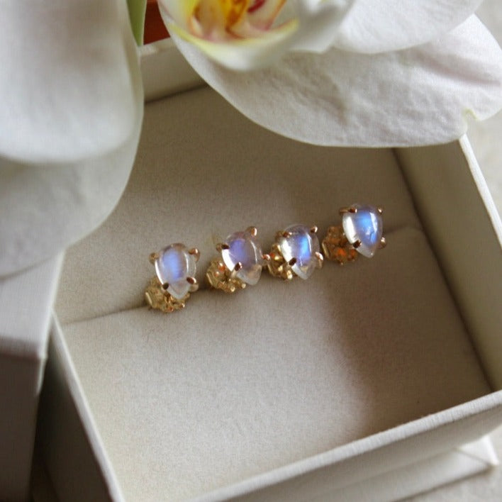 Rainbow Moonstone Droplet Stud Earrings, June Birthstone Earrings, Bridesmaid Earrings