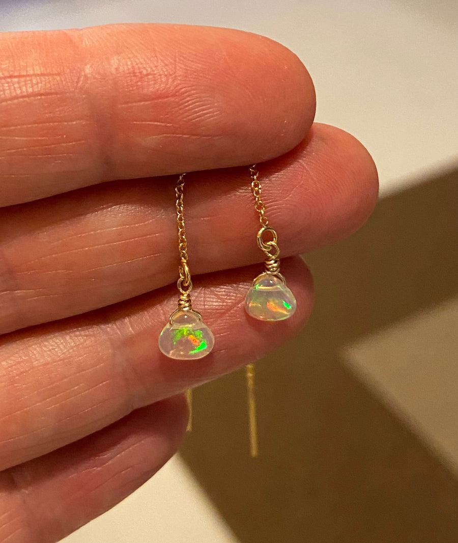 Natural Opal Threader Earrings, October Birthstone Earrings