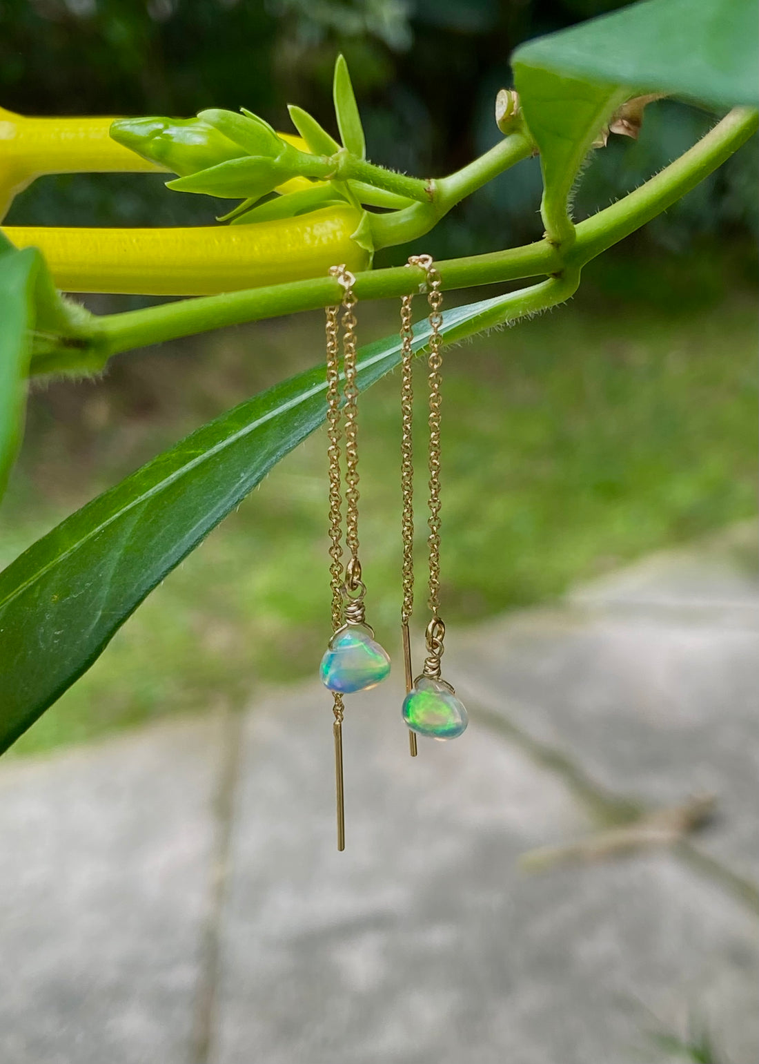 Natural Opal Threader Earrings, October Birthstone Earrings