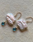 London Blue Topaz and Freshwater Pearl Cloud Earrings, June November Birthstone Earrings