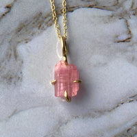 Raw Pink Tourmaline Pendant Necklace, October Birthstone Necklace