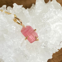 Raw Pink Tourmaline Pendant Necklace, October Birthstone Necklace