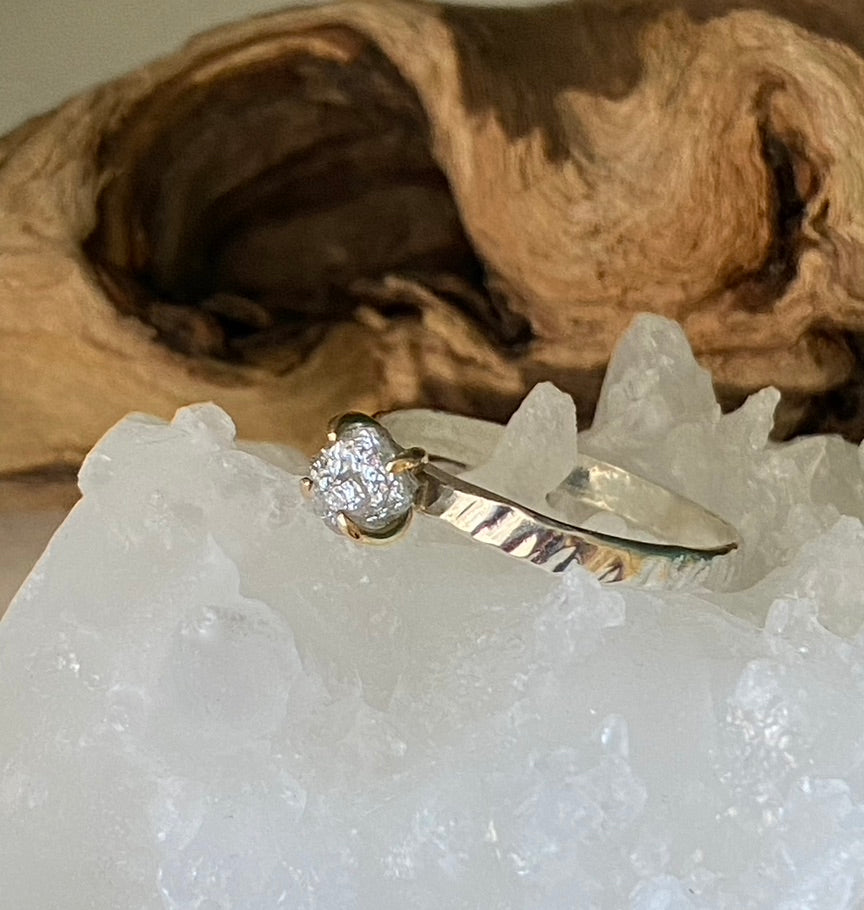 Raw Diamond Ring, Alternative Engagement or Wedding Ring, April Birthstone Ring