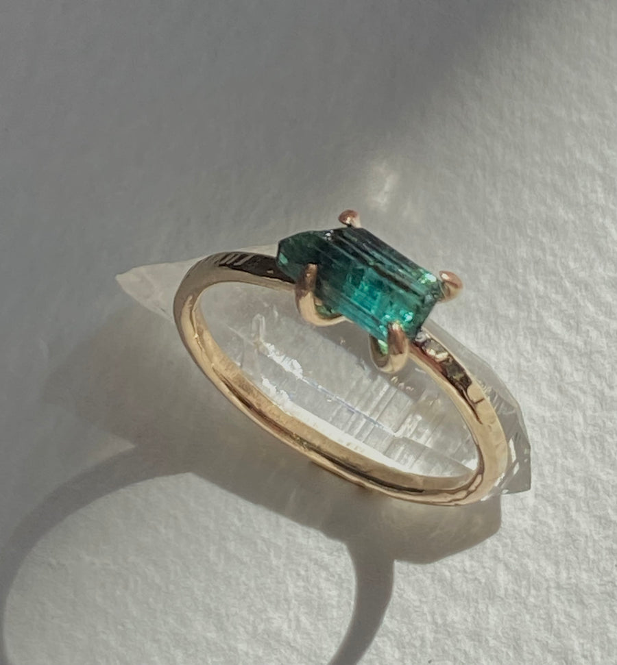 Raw Indicolite Blue Tourmaline Ring, October Birthstone Ring