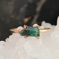 Raw Indicolite Blue Tourmaline Ring, October Birthstone Ring