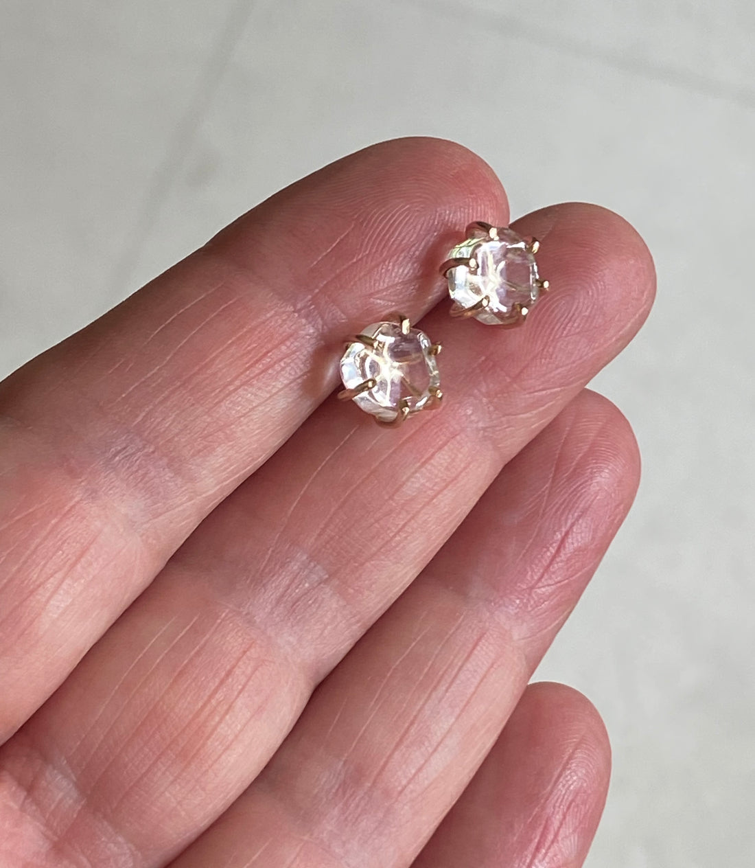 Brazilian Quartz Crystal Stud Earrings, April Birthstone Earrings