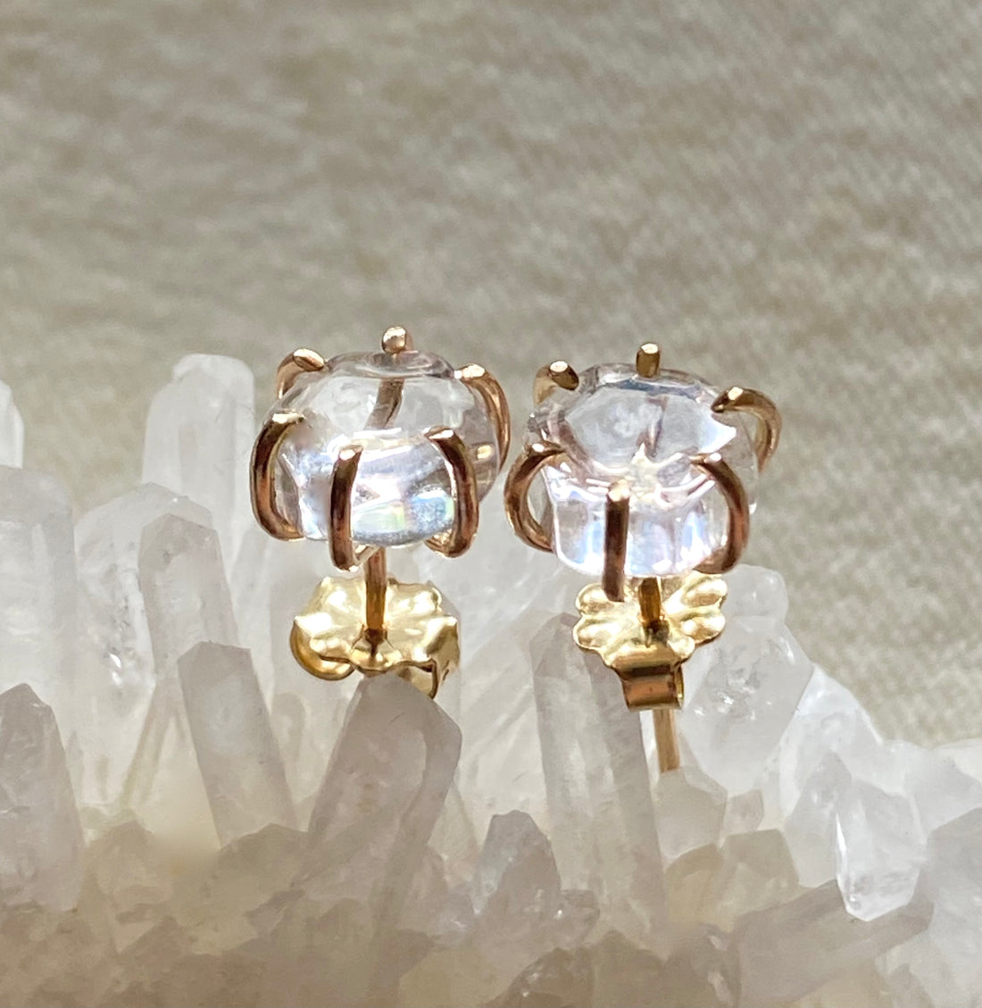 Brazilian Quartz Crystal Stud Earrings, April Birthstone Earrings
