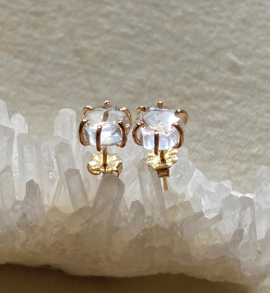 Brazilian Quartz Crystal Stud Earrings, April Birthstone Earrings