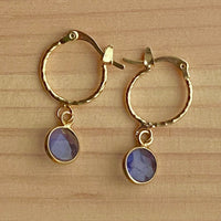 Iolite Textured Hoop Earrings, September Birthstone Earrings