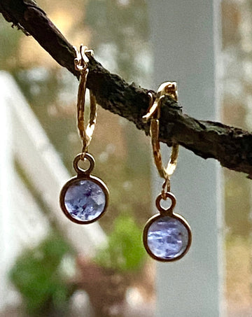 Iolite Textured Hoop Earrings, September Birthstone Earrings