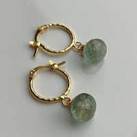 Moss Aquamarine Textured Hoop Earrings, March Birthstone Earrings