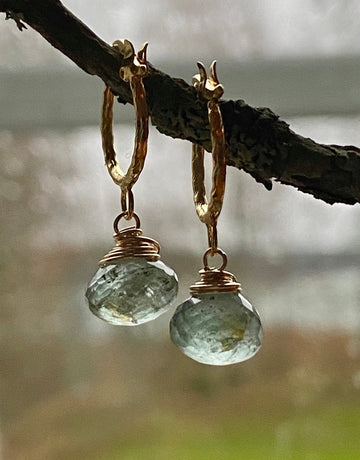 Moss Aquamarine Textured Hoop Earrings, March Birthstone Earrings