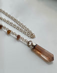 Golden Orange Brown Ombre Topaz Crystal Point Pendant and Brown Tourmaline Necklace, November Birthstone Necklace