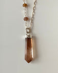 Golden Orange Brown Ombre Topaz Crystal Point Pendant and Brown Tourmaline Necklace, November Birthstone Necklace