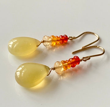 Mexican Fire Opal and Yellow Opal Earrings