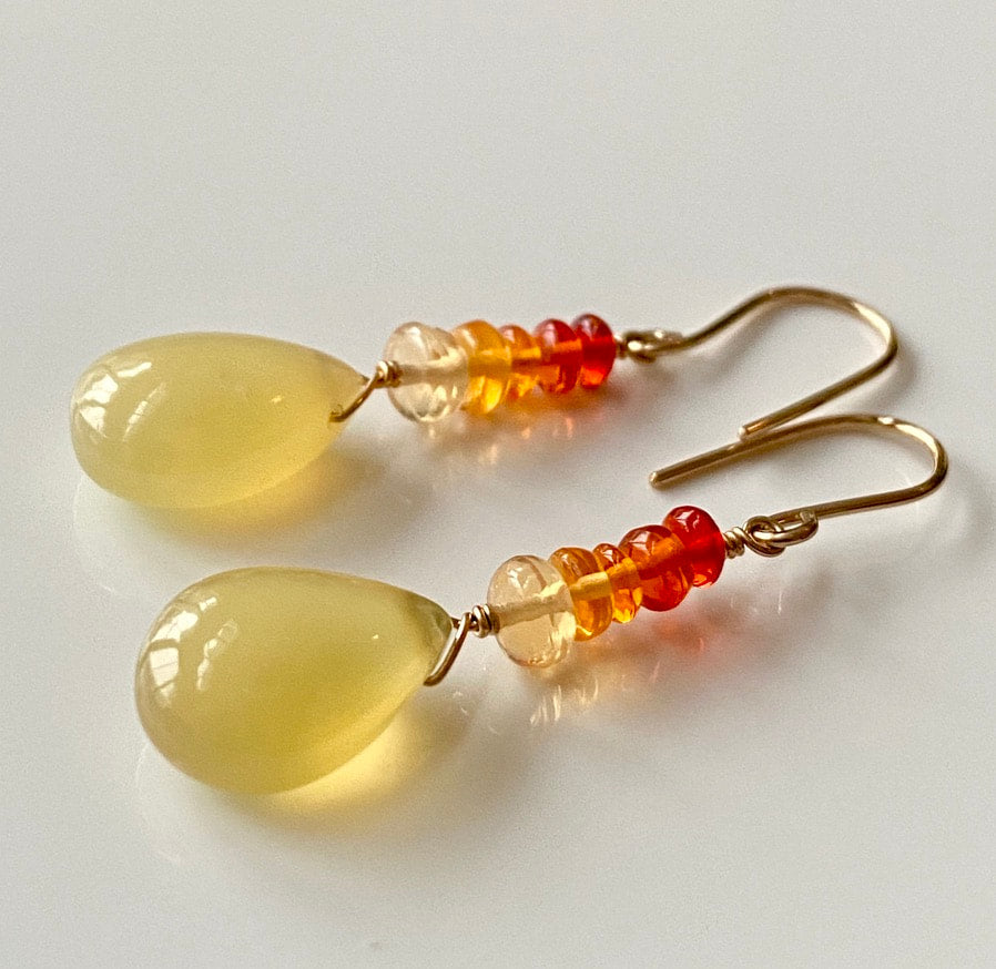 Mexican Fire Opal and Yellow Opal Earrings