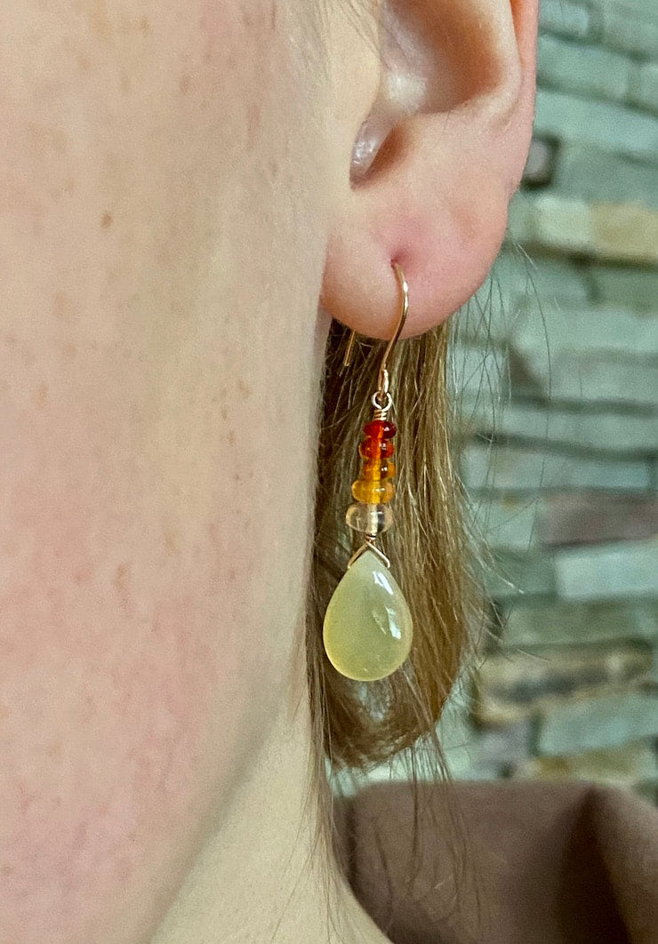 Mexican Fire Opal and Yellow Opal Earrings