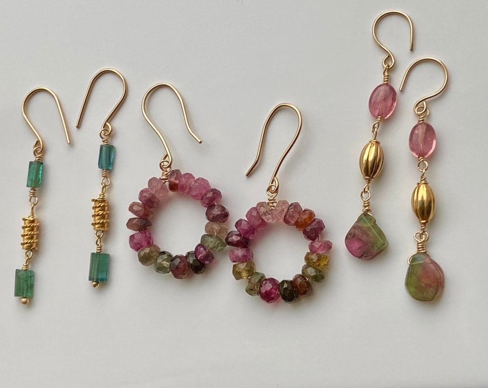 Long Bicolor Watermelon Tourmaline and Pink Mozambique Sapphire Earrings