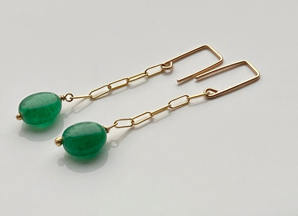 Emerald Paperclip Chain Earrings