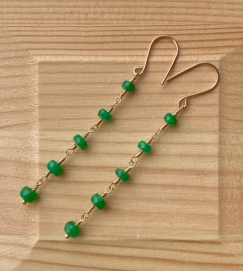 Long Emerald Chain Earrings