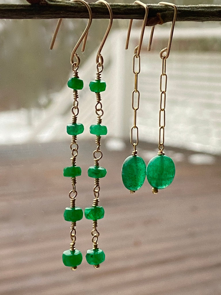 Long Emerald Chain Earrings