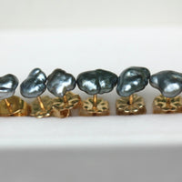 Tahitian Keshi Pearl Stud Earrings, Tahitian Grey Pearl Post Earrings, June Birthstone Earrings