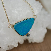 Australian Opal and Blue Sapphire Pendant Necklace, September and October Birthstone Necklace