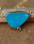 Australian Boulder Opal and Blue Sapphire Pendant Necklace, September October Birthstone Necklace