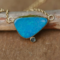 Australian Opal and Blue Sapphire Pendant Necklace, September and October Birthstone Necklace