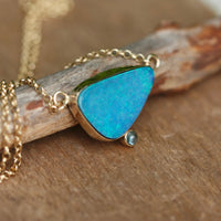 Australian Opal and Blue Sapphire Pendant Necklace, September and October Birthstone Necklace