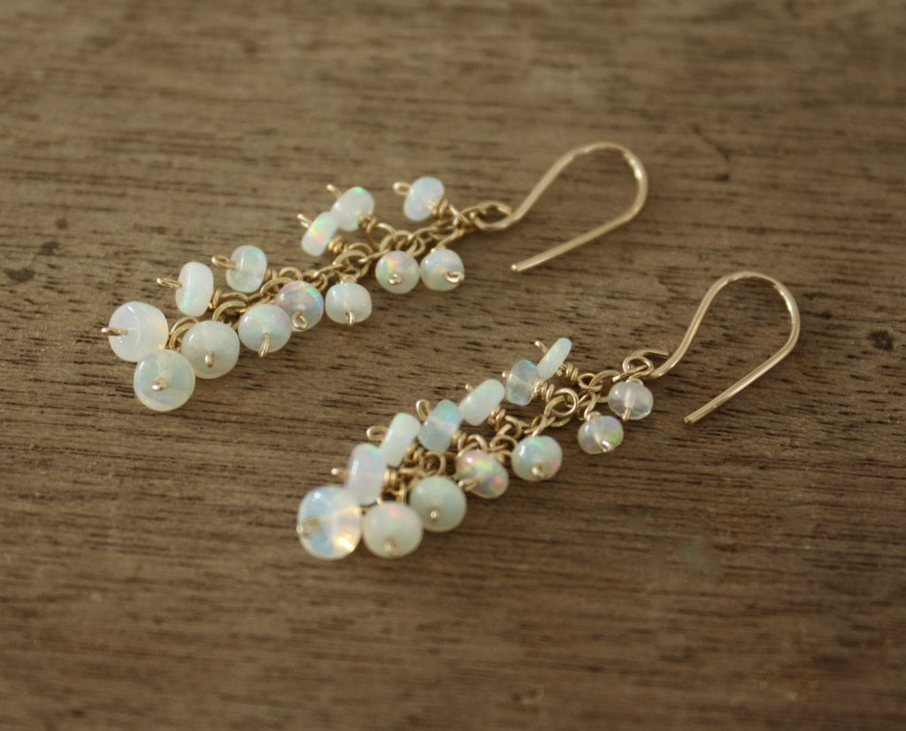 Ethiopian White Opal Cascade Earrings