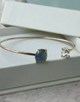 Open Cuff Bracelet with Blue Green Ocean Tanzanite and Herkimer Diamond