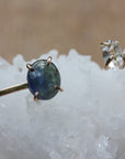 Open Cuff Bracelet with Blue Green Ocean Tanzanite and Herkimer Diamond