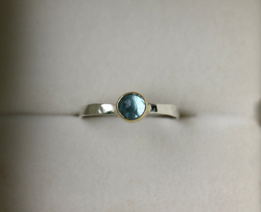 18k Gold and Sterling Silver Ring With Sky Blue Topaz, November Birthstone Ring
