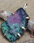 Raw Tanzanian Ruby in Zoisite Slice Pendant Necklace