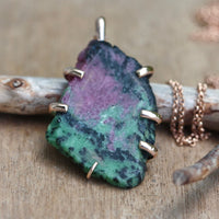 Raw Tanzanian Ruby in Zoisite Slice Pendant Necklace