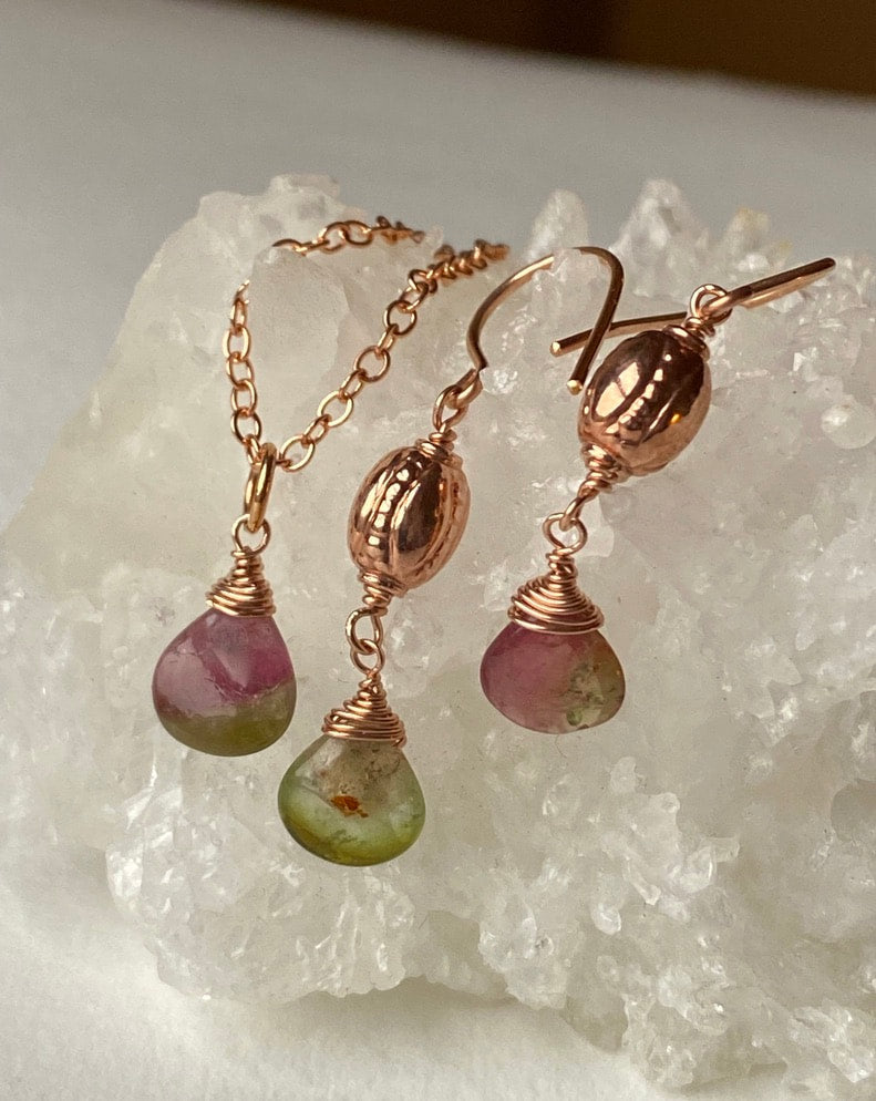 Watermelon Bicolor Tourmaline Earrings, October Birthstone Earrings