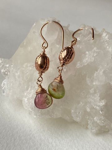 Watermelon Bicolor Tourmaline Earrings, October Birthstone Earrings