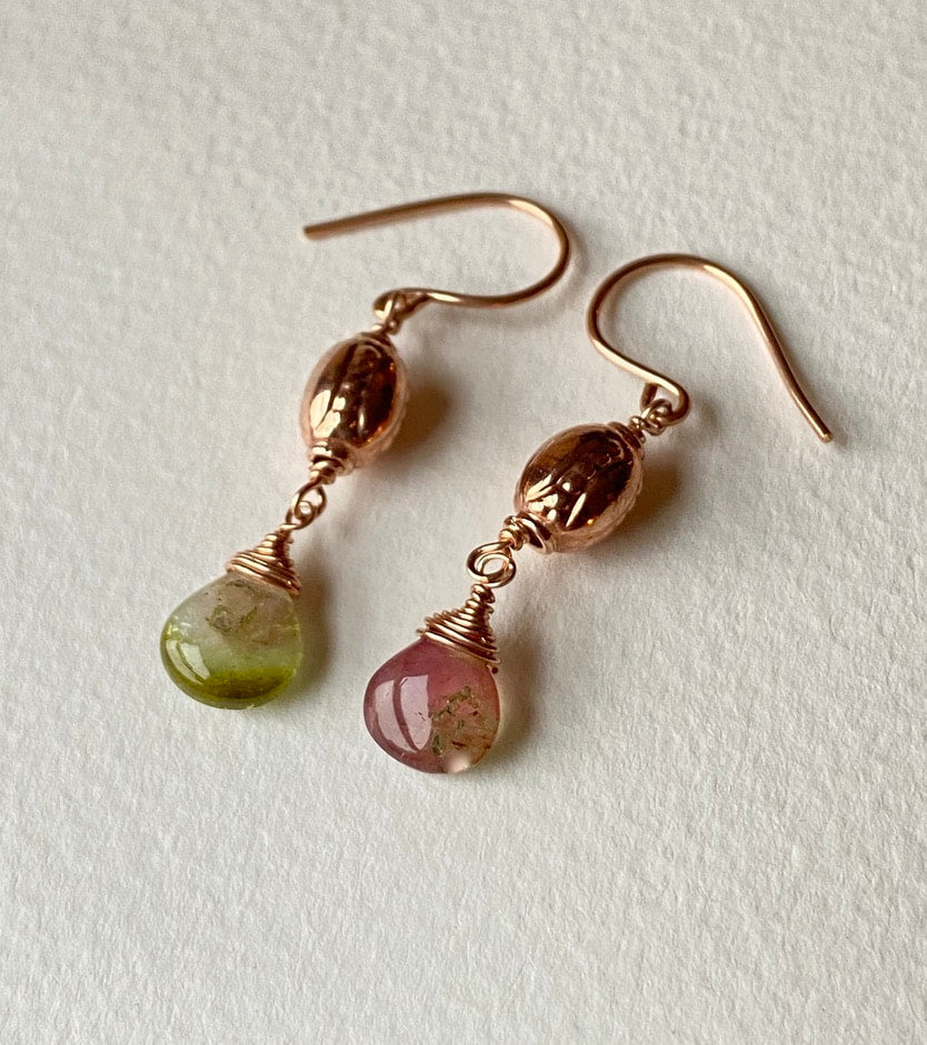 Watermelon Bicolor Tourmaline Earrings, October Birthstone Earrings