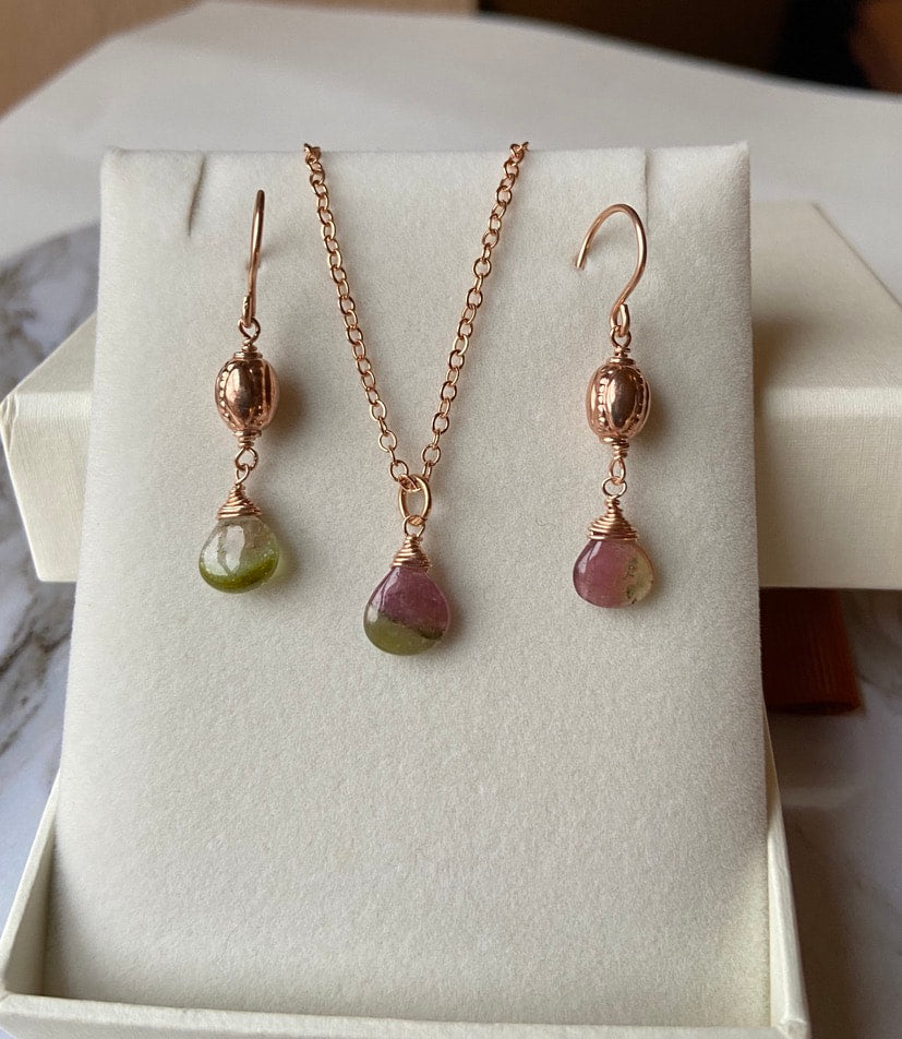 Watermelon Bicolor Tourmaline Earrings, October Birthstone Earrings