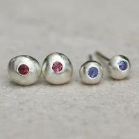 Recycled Silver Nugget and Tanzanite Stud Earrings
